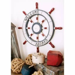 LITTON LANE 23 in. Nautical Welcome Aboard Wooden Ship Wheel Wall Decor thumbnail 1
