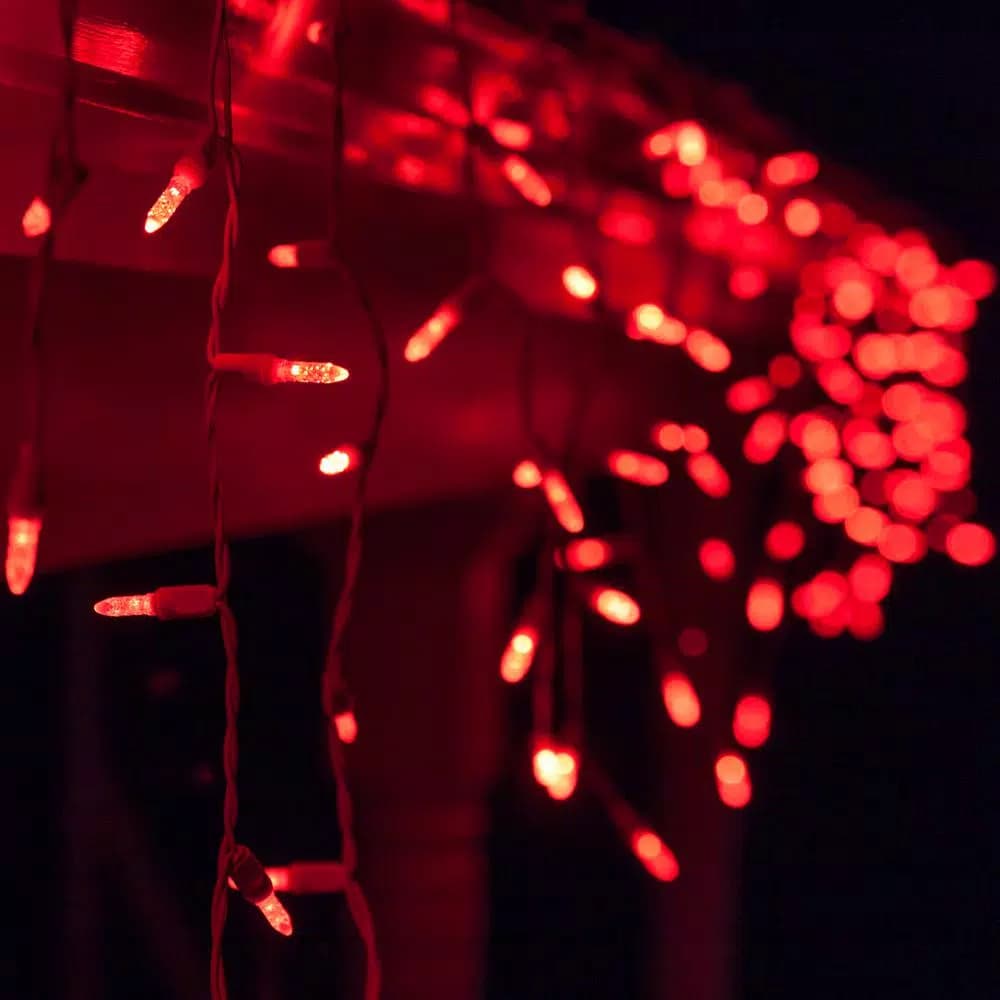 Wintergreen Lighting 7 ft. 70-Light Red M5 LED Icicle Light Set, White Wire