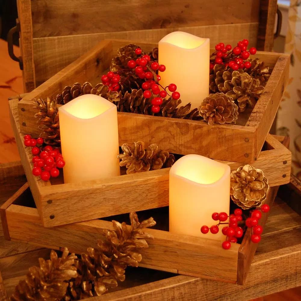 LUMABASE 4.5 in. White Pillar LED Flameless Candles, Set of 3