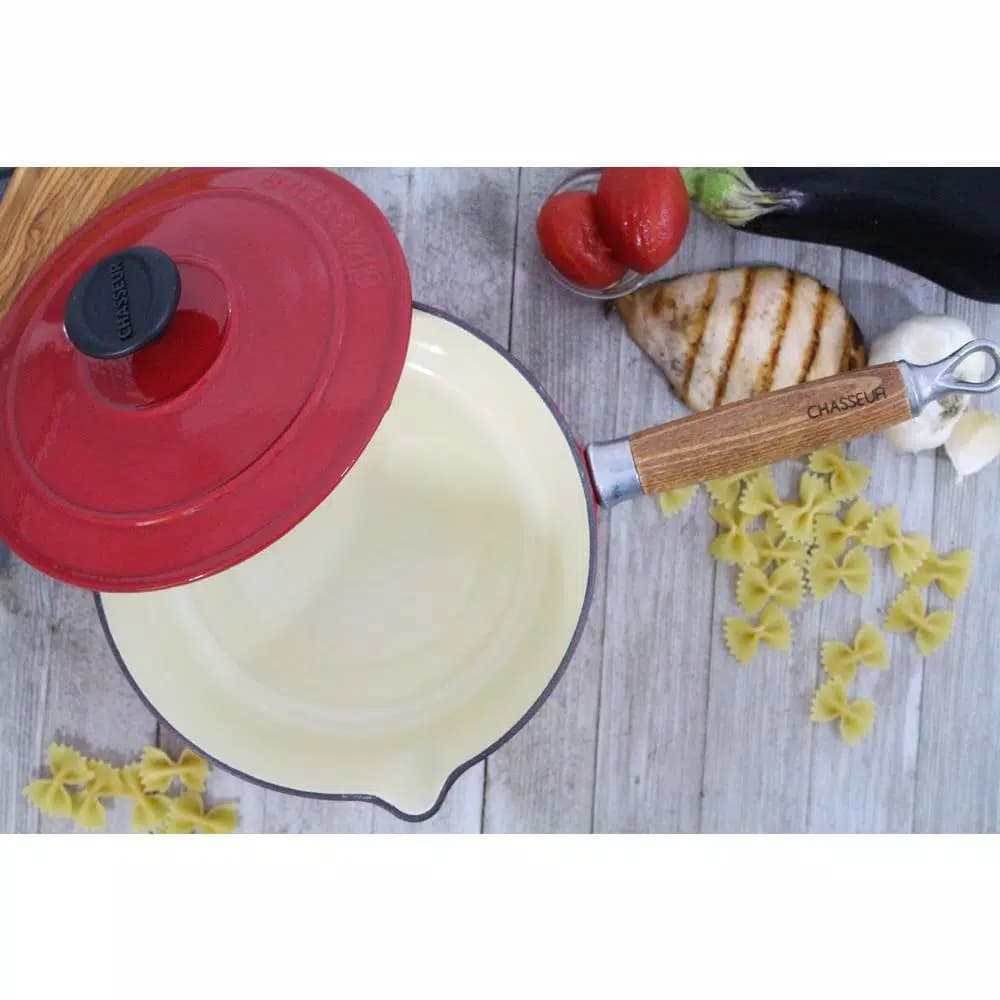 Chasseur 2.5 qt. Enameled Cast Iron Sauce Pan with Lid, Red