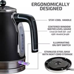 Ovente KS777 1.7L Black Stainless Steel Electric Kettle, 1500W Fast Boil with Auto Shut-Off thumbnail 4