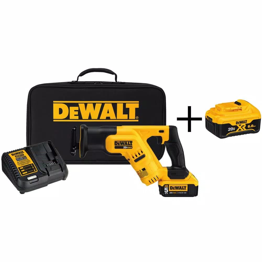 DEWALT 20V MAX Cordless Compact Reciprocating Saw Kit with (2) 20V Batteries (5.0Ah & 6.0Ah) and Charger