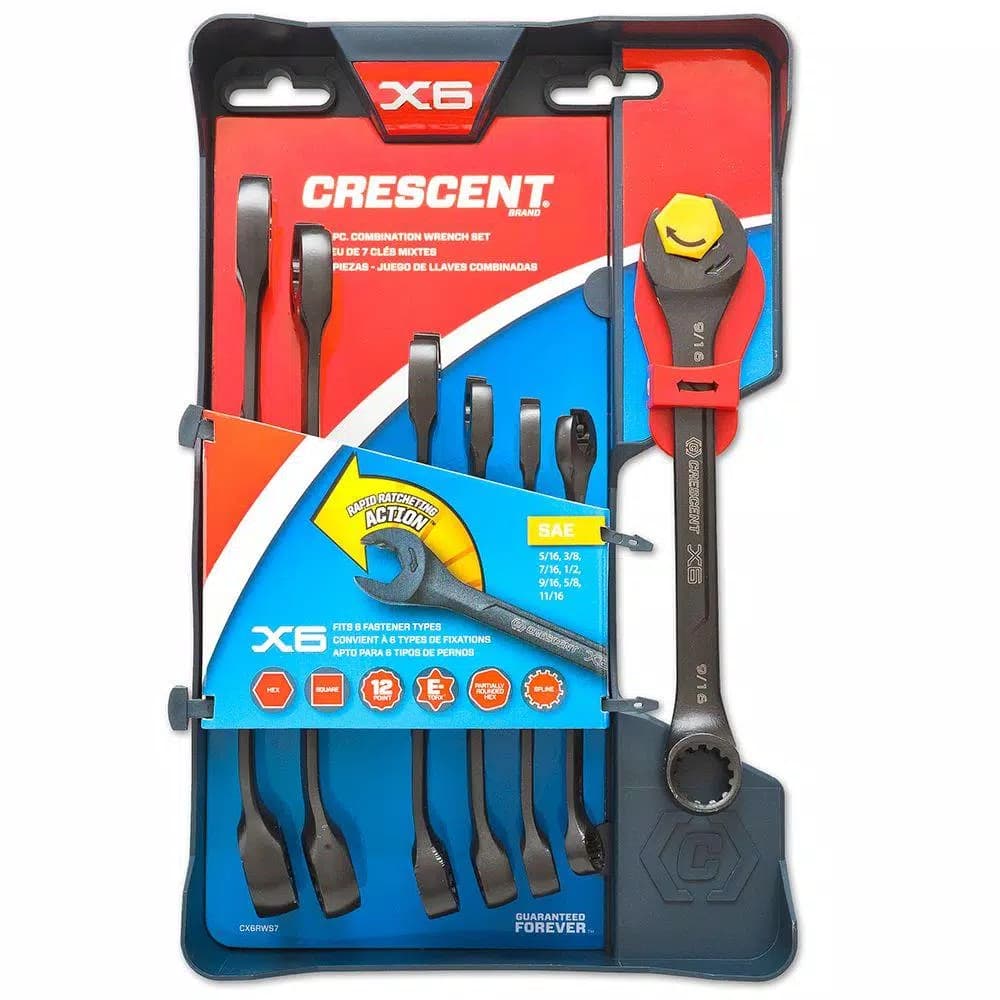 Crescent 7-Piece SAE Combination Wrench Set with Ratcheting Open End and X6 Box End