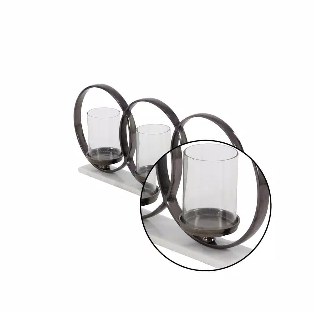 LITTON LANE Modern 3-Light Candle Holder with Black Aluminum and White Marble Base