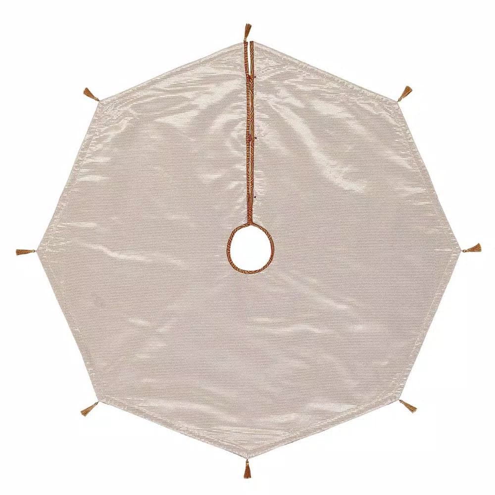 VHC Brands Soleil 48 in. Candy Apple Red & Bronze Jacquard Christmas Tree Skirt with Gold Tassels