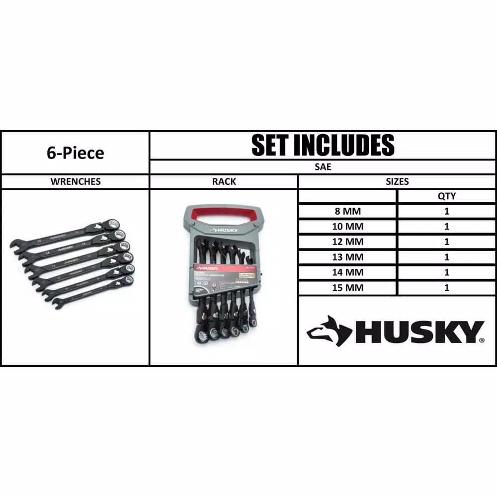 Husky 6-Piece Metric 100-Position Flex-Head Ratcheting Wrench Set