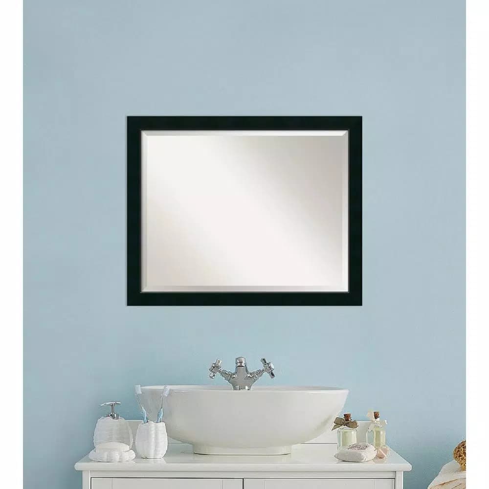 Amanti Art Nero 31.25 in. W x 25.25 in. H Rectangular Framed Bathroom Vanity Mirror, Satin Black