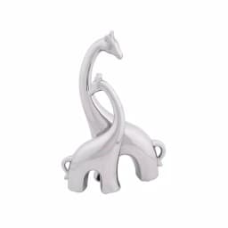 LITTON LANE Abstract Ceramic Giraffe Sculpture - Adult and Young Standing Statues, Polished Silver thumbnail 1
