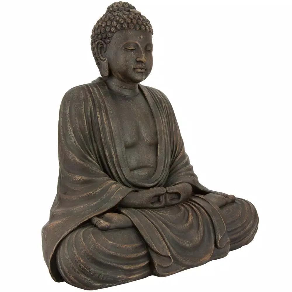 Oriental Furniture 29.5 in. Japanese Sitting Buddha Statue, Resin Stone Look Decorative Sculpture