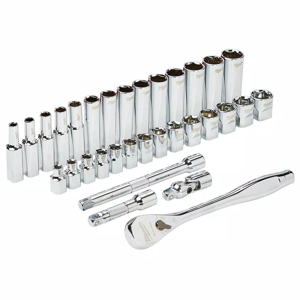 Milwaukee 3/8 in. Drive SAE Ratchet and Socket Set, 28-Piece