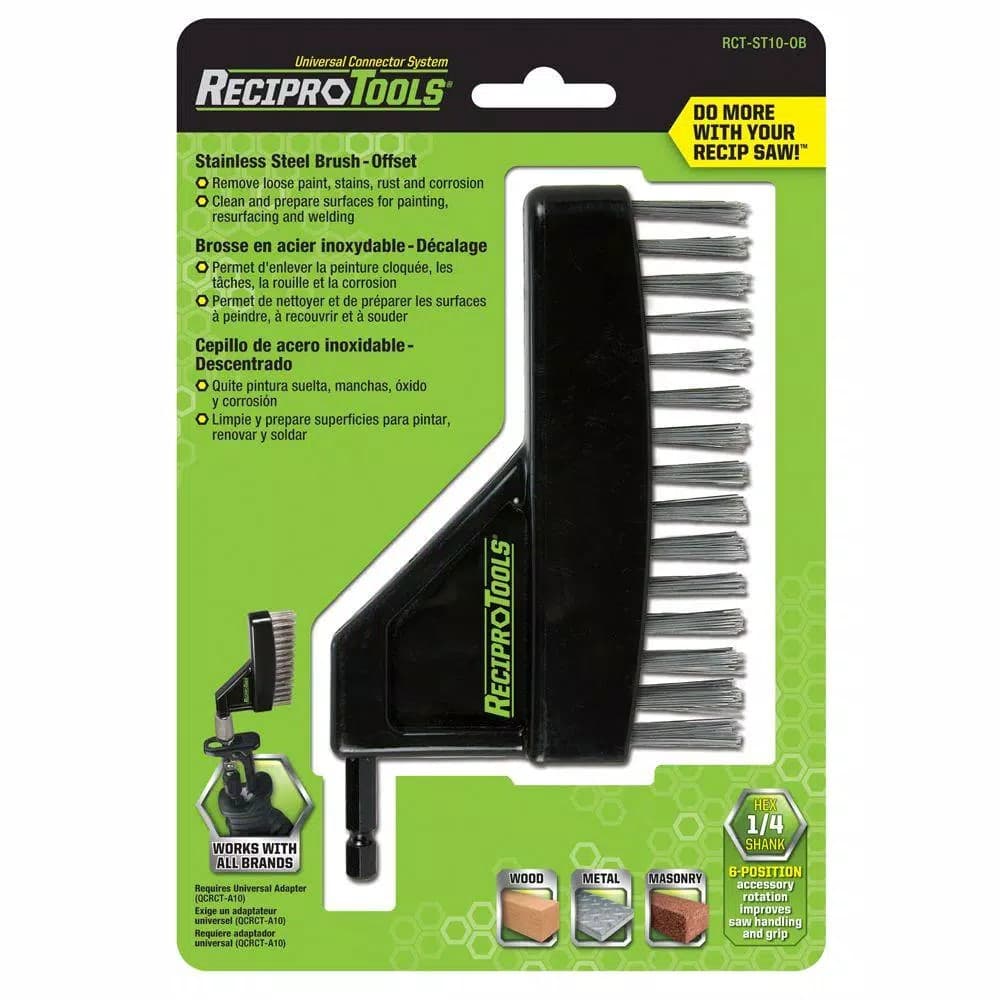ReciproTools Stainless Steel Wire Offset Brush for Reciprocating Saws