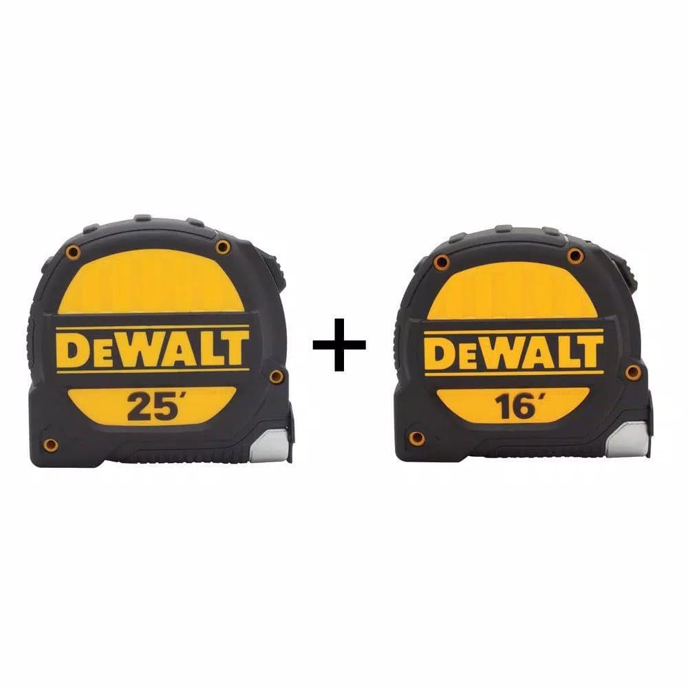 DEWALT 2-Pack Tape Measure Set, 25 ft. and 16 ft. x 1-1/4 in. Heavy-Duty Construction Measuring Tapes