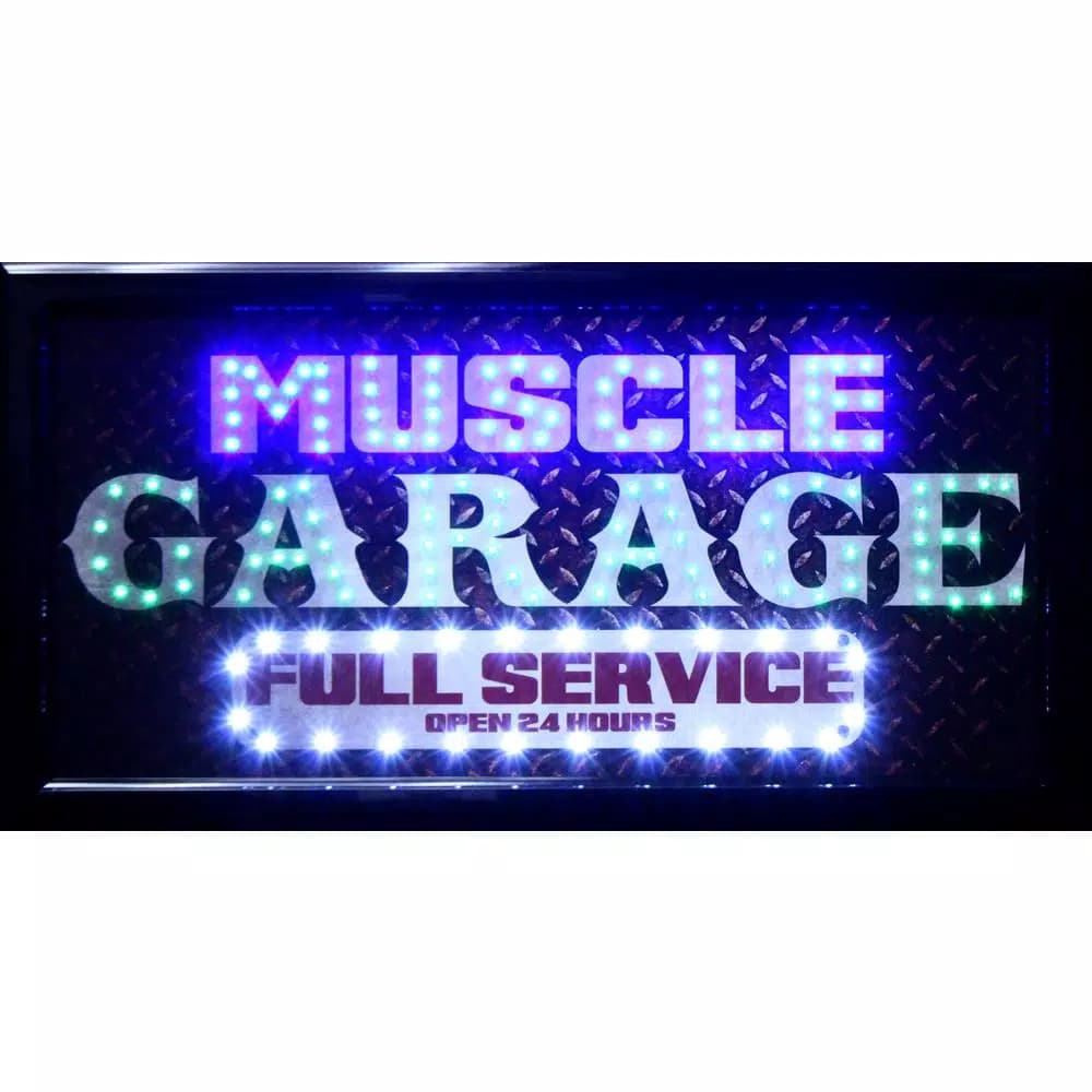 Crystal Art Gallery Muscle Garage Full Service Open 24 Hours LED Animated Wall Sign