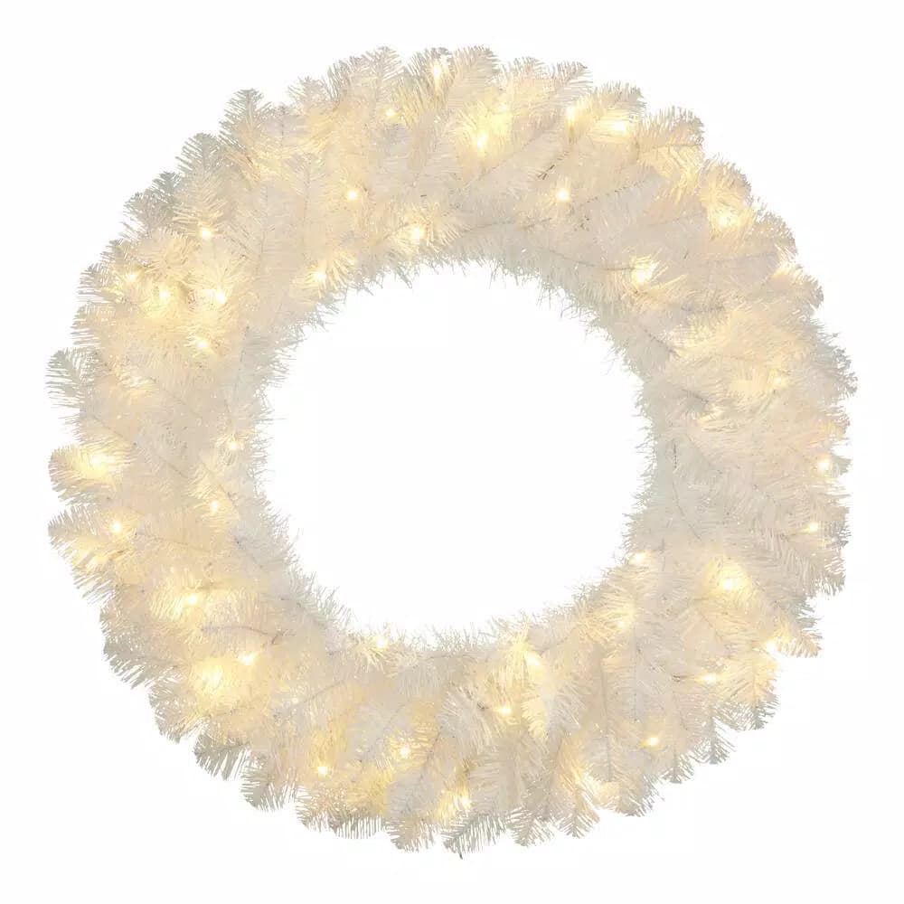 Home Accents Holiday Home Holiday Accents 30 in. Uptown Pre-Lit LED Artificial Christmas Wreath, 50 Warm White Micro Dot Lights