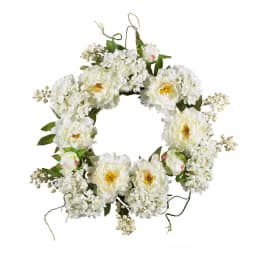 Nearly Natural 20 in. White Peony Hydrangea Wreath thumbnail 1