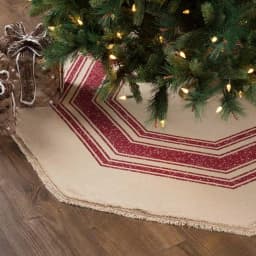 VHC Brands 55 in. Red Vintage Burlap Stripe Farmhouse Christmas Tree Skirt thumbnail 4