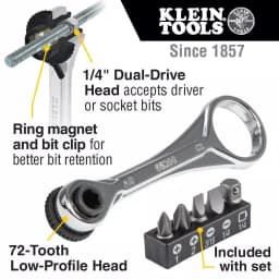 Klein Tools 1/4 in. Drive Mini Ratchet 6-Piece Set with Screwdriver Bits and Nut Drivers thumbnail 2