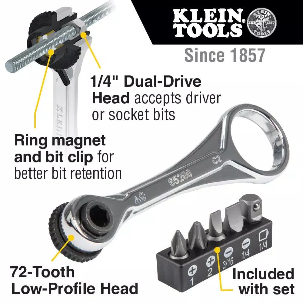 Klein Tools 1/4 in. Drive Mini Ratchet 6-Piece Set with Screwdriver Bits and Nut Drivers