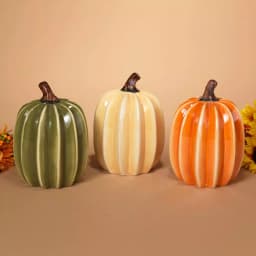 Gerson Assorted 8 in. Ribbed Dolomite Ceramic Harvest Pumpkins, Set of 3 thumbnail 2