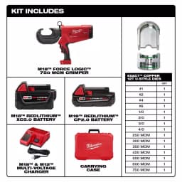 Milwaukee M18 FORCE LOGIC 750 MCM Cordless Crimper Kit with EXACT Copper U-Style Dies thumbnail 2