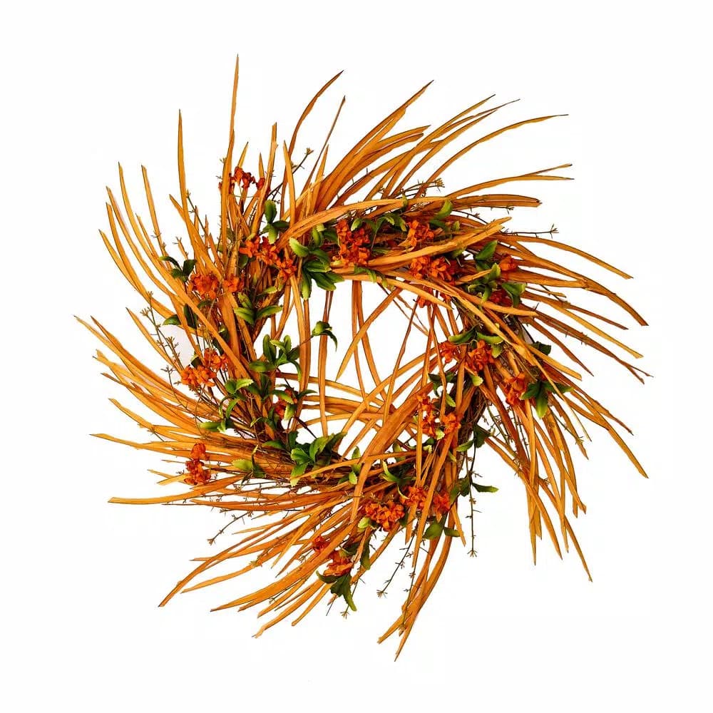 Worth Imports 22 in. Autumn Floral Wreath with Orange Blooms and Natural Twig Base