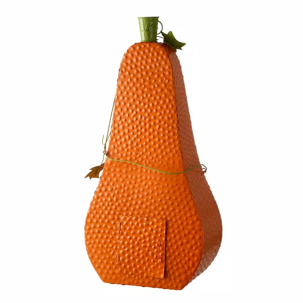 Glitzhome 23.62 in. Metal Jack-O-Lantern Halloween Decor with LED Pillar Candle