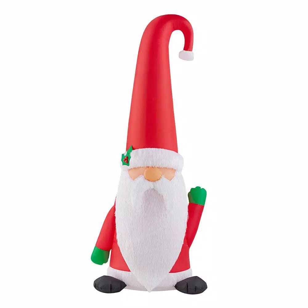 Home Accents Holiday 5 ft. Airblown Inflatables Fuzzy Plush Gnome with Curved Hat Christmas Decoration