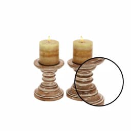 LITTON LANE 6 in. Mango Wood Tapered Candle Holders, Set of 2, Oak Brown & Beige thumbnail 3