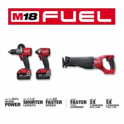 Milwaukee M18 FUEL 18V Lithium-Ion Brushless 3-Tool Combo Kit with (2) 5Ah Batteries, Charger and Bag thumbnail 3