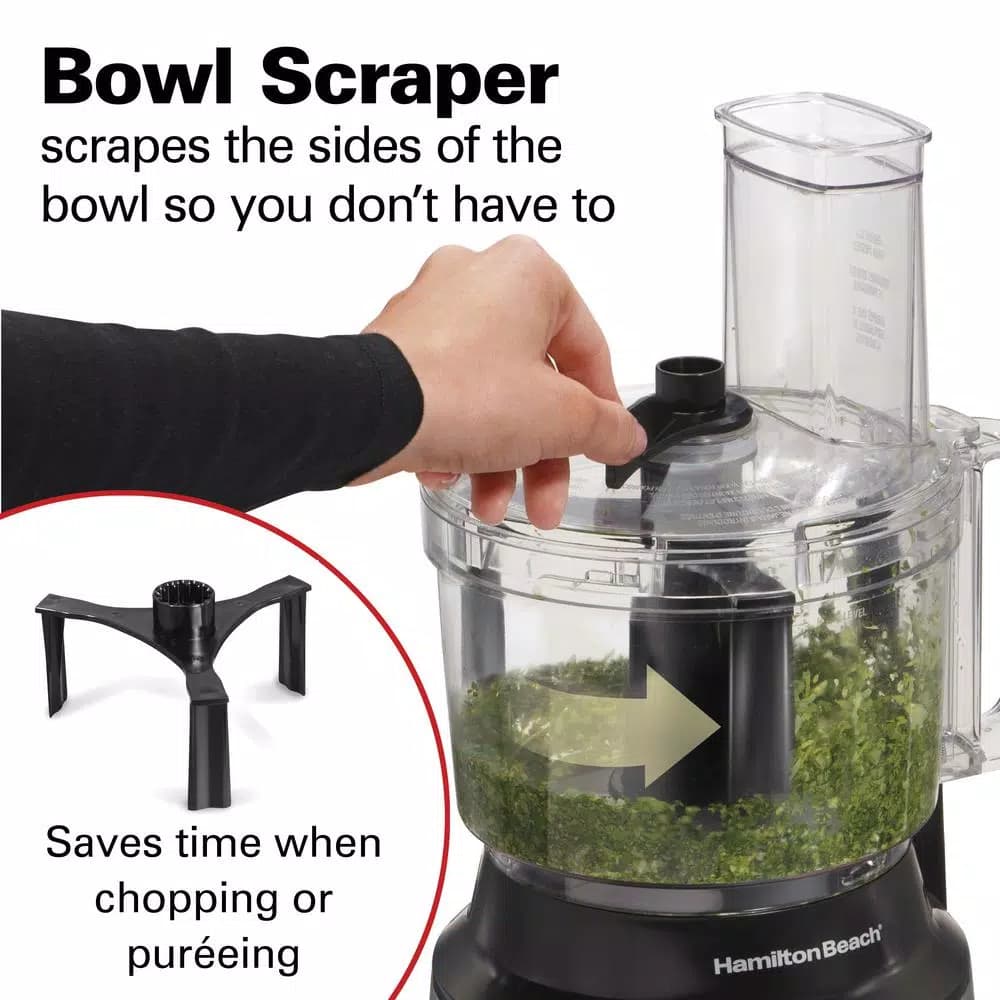Hamilton Beach 450-Watt 10-Cup Food Processor with Built-in Bowl Scraper, Black and Stainless Steel