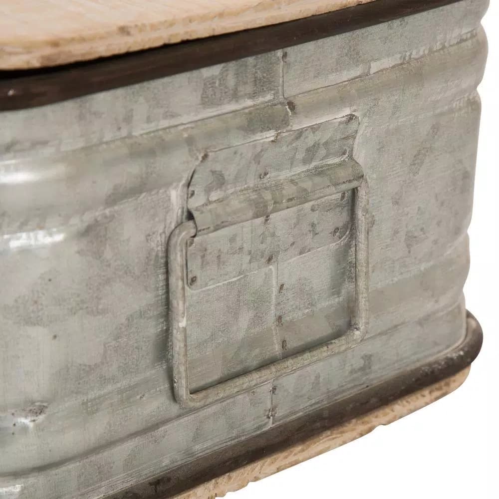 Glitzhome Farmhouse Galvanized Metal Container Set with Wood Lids and Bases, Set of 2