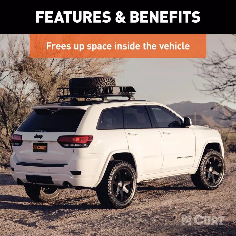 CURT Roof Mounted Cargo Basket, Steel Construction, Black Powder Coat