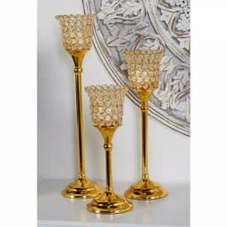 LITTON LANE Gold Aluminum Candle Holders with Bead Accents, Set of 3 thumbnail 1