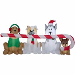 Home Accents Holiday 8 ft. W Pre-Lit Giant Airblown Inflatable Christmas Puppies with Candy Cane Scene thumbnail 1