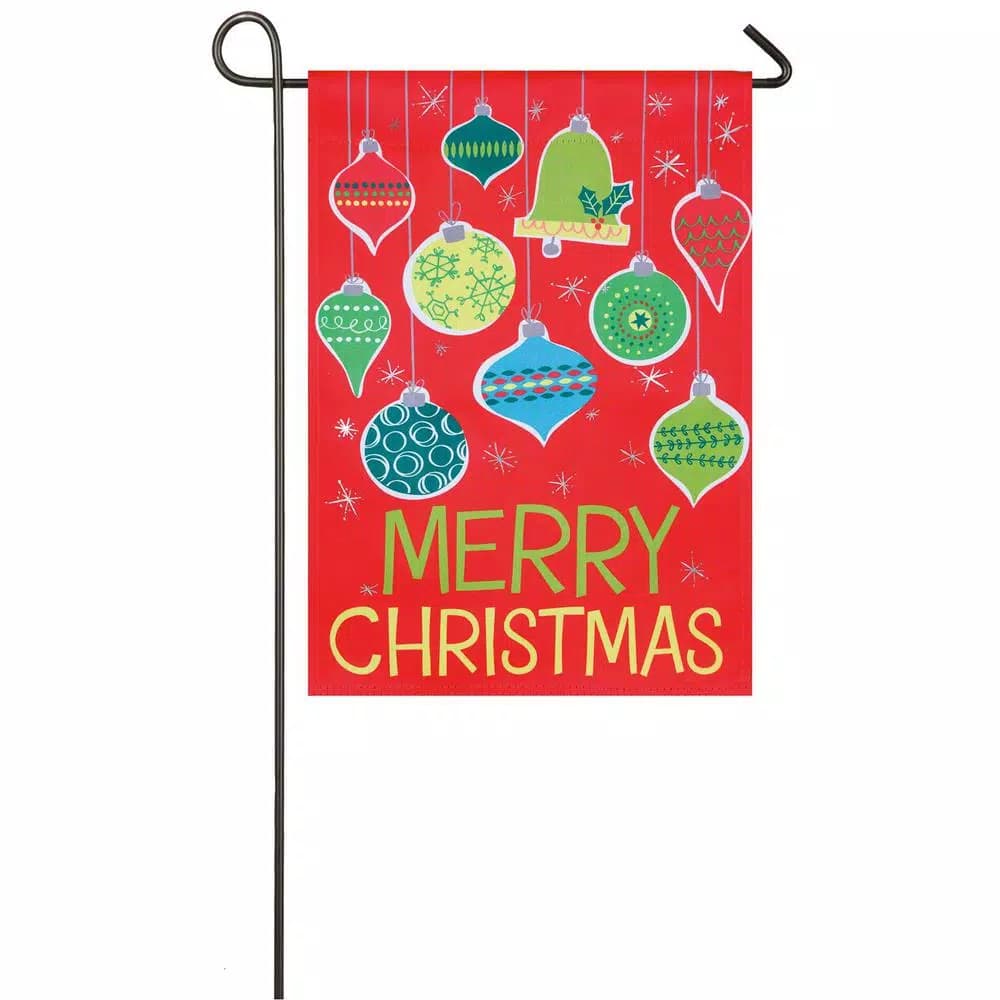 Evergreen 18 in. x 12.5 in. Merry Christmas Ornaments Garden Suede Flag, Double-Sided Holiday Decor