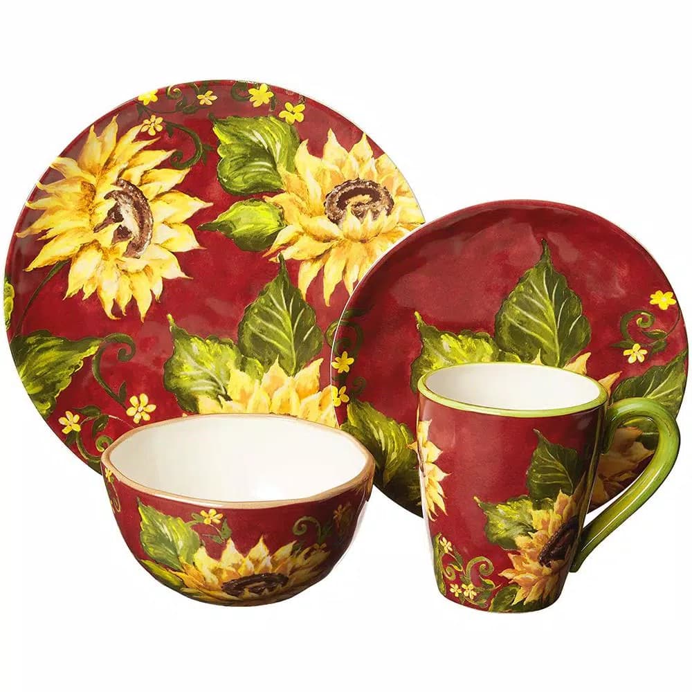 Certified International Sunset Sunflower 16-Piece Ceramic Dinnerware Set, Service for 4