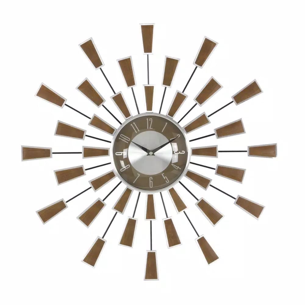 LITTON LANE 22 in. Modern Sunburst Round Wall Clock with Black Iron Rays and Brown Tips