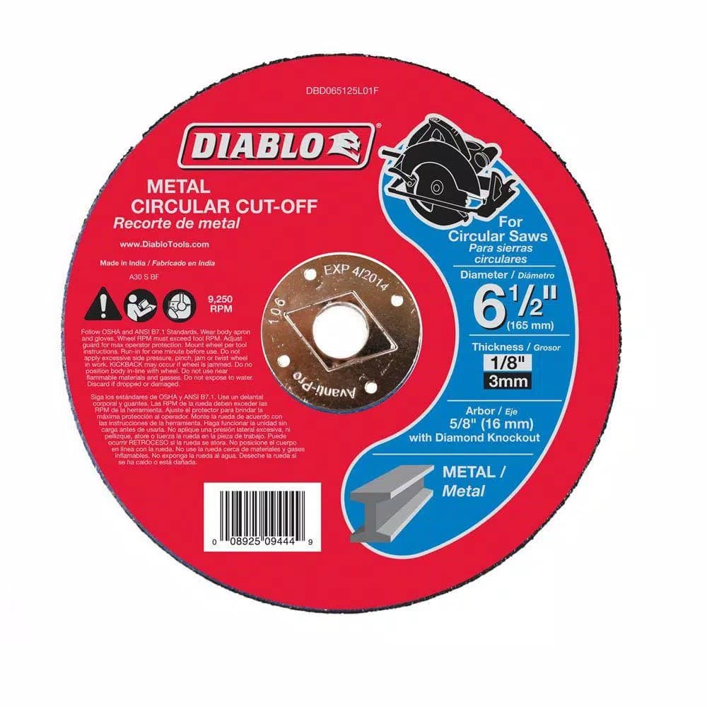 Diablo 6-1/2 in. Metal Cut-Off Disc, 1/8 in. x 5/8 in. Arbor, Aluminum Oxide