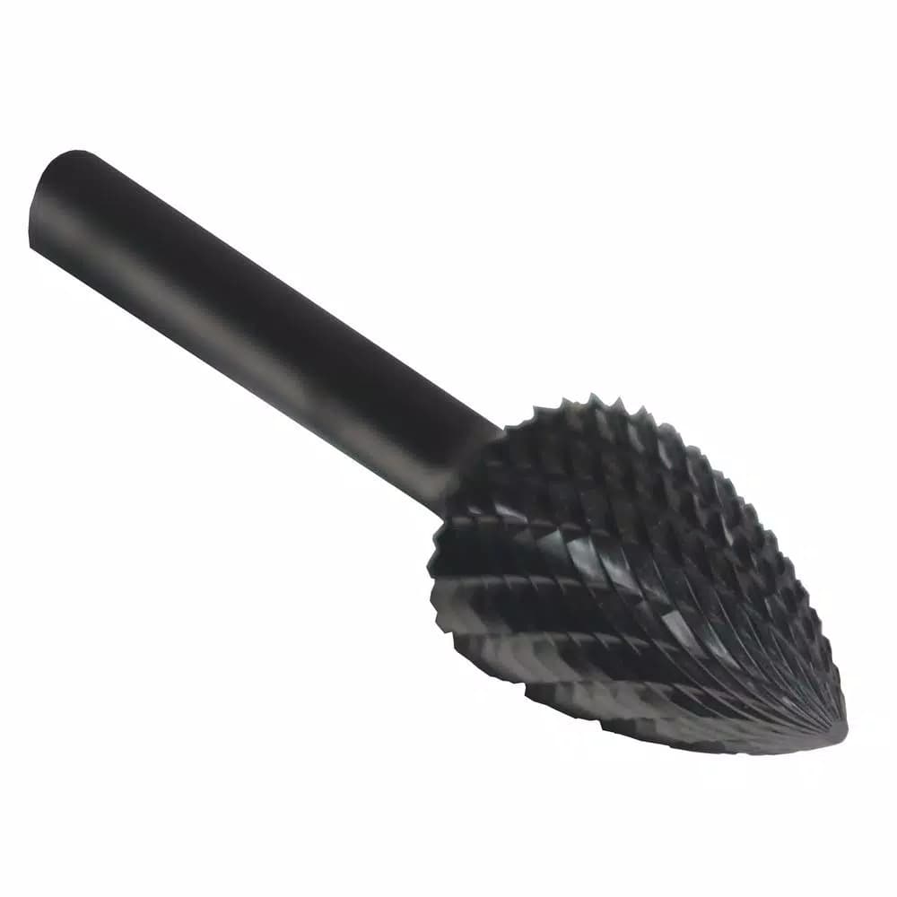 Drill America Solid Carbide Tree Pointed End Rotary File Bit, 1/2 in. x 1 in., 1/4 in. Shank