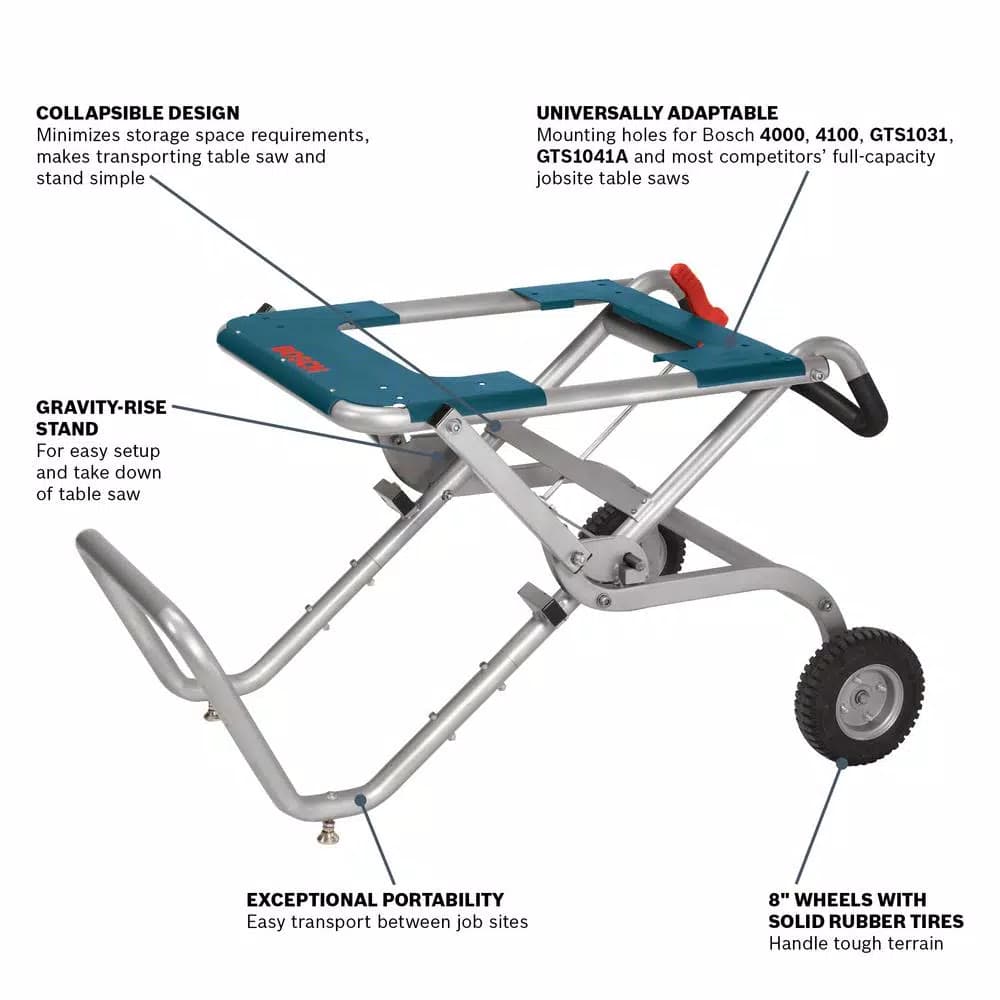 Bosch TS2100 Gravity-Rise Wheeled Table Saw Stand with 8 in. Tires