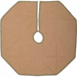 VHC Brands 21 in. Dolly Star Natural Tan Primitive Christmas Tree Skirt, Cotton Patchwork thumbnail 2
