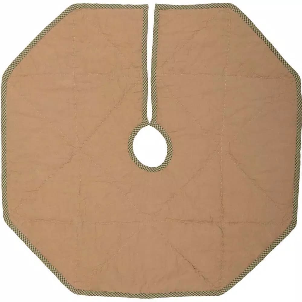 VHC Brands 21 in. Dolly Star Natural Tan Primitive Christmas Tree Skirt, Cotton Patchwork