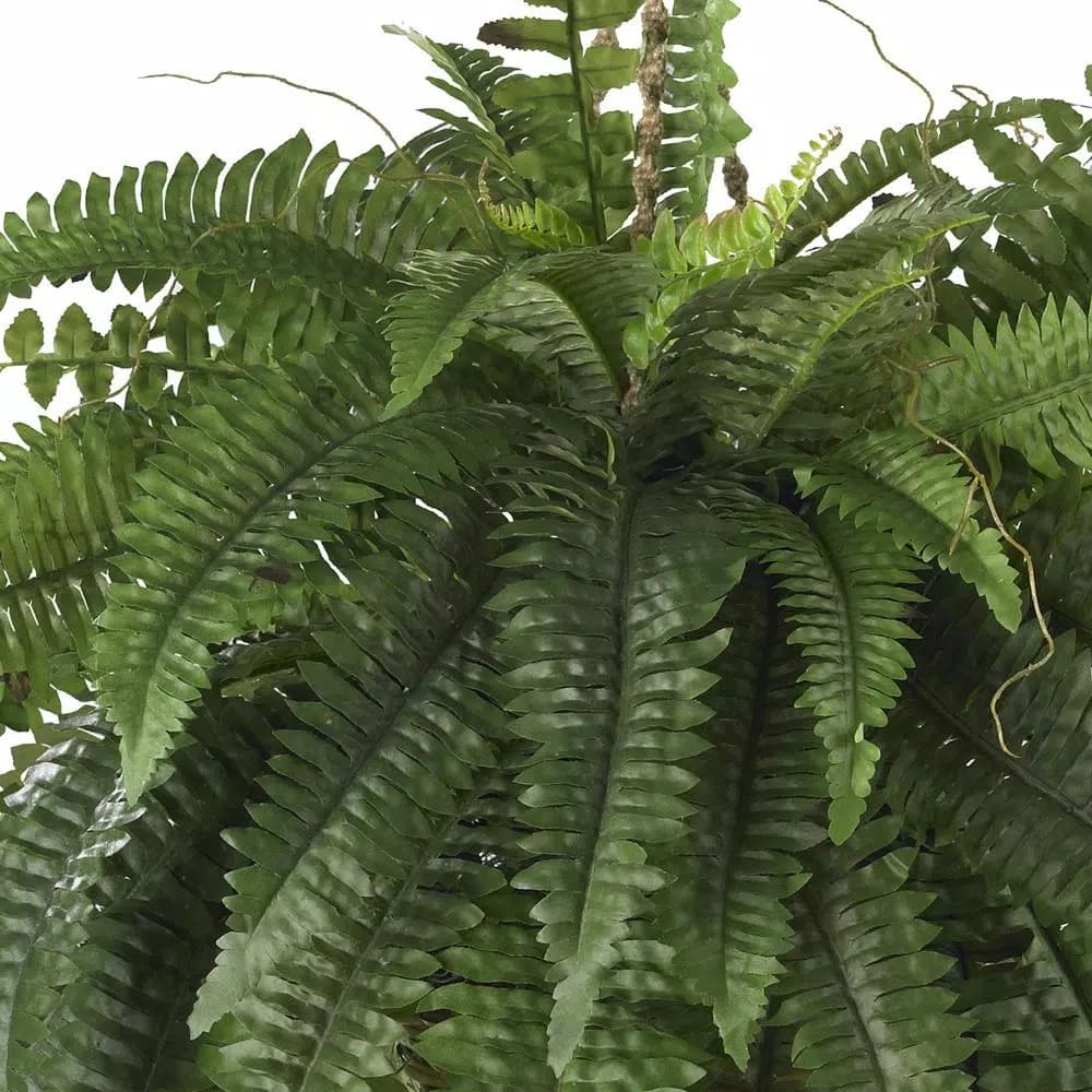 Nearly Natural Large Artificial Boston Fern Hanging Basket - Green Silk Plant in Wicker Pot