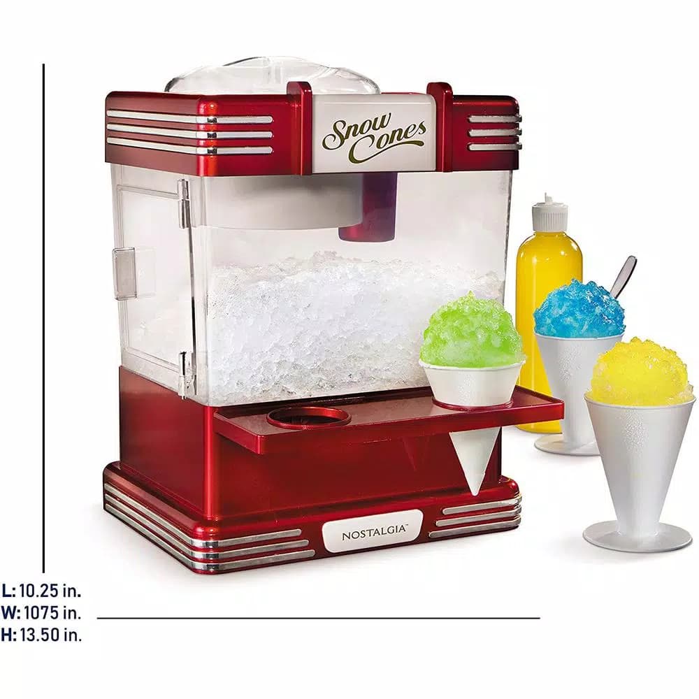 Nostalgia Retro Red Countertop Snow Cone Machine, 300 oz. Capacity Ice Crusher