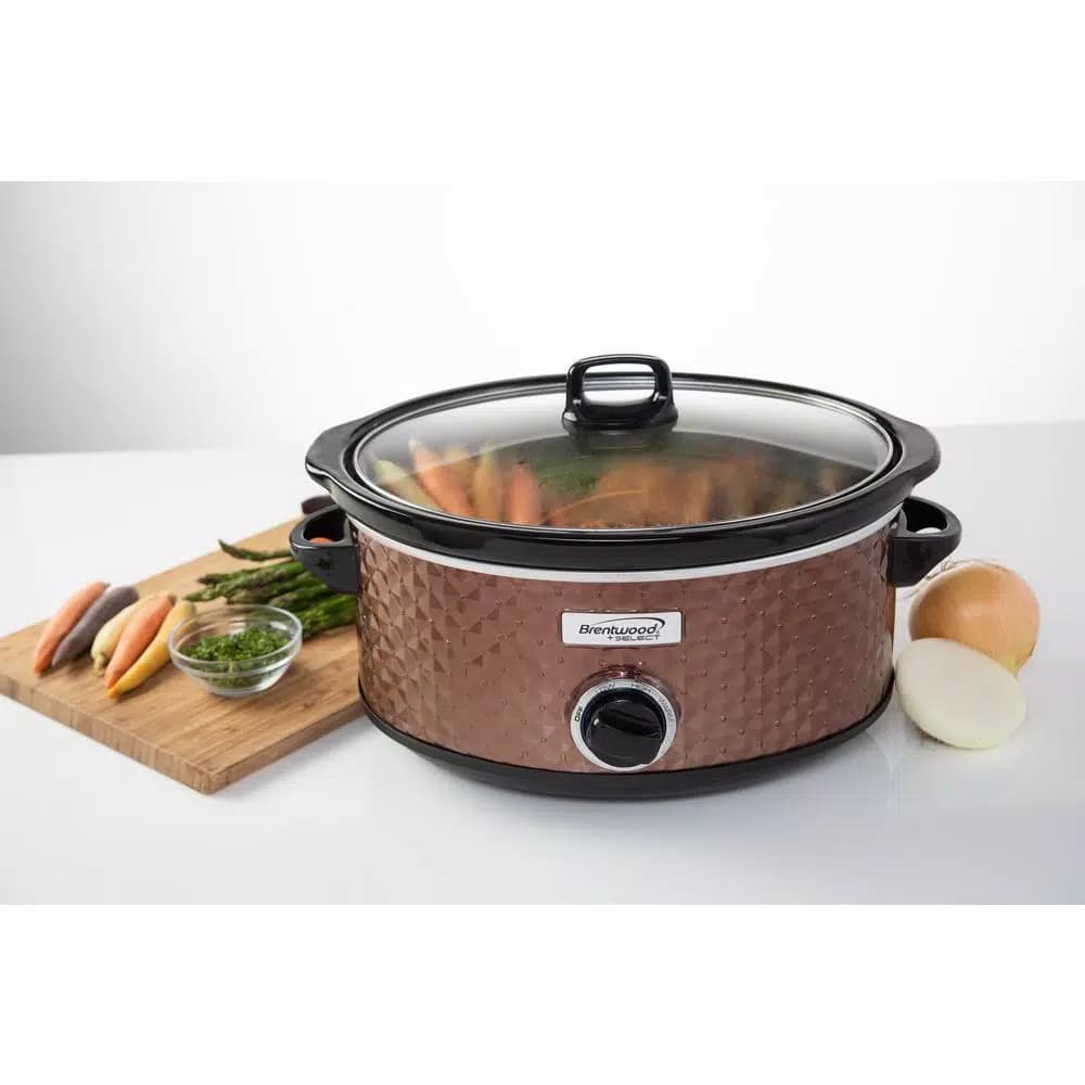 Brentwood Appliances 7 Qt. Copper Slow Cooker with Removable Ceramic Pot and Tempered Glass Lid