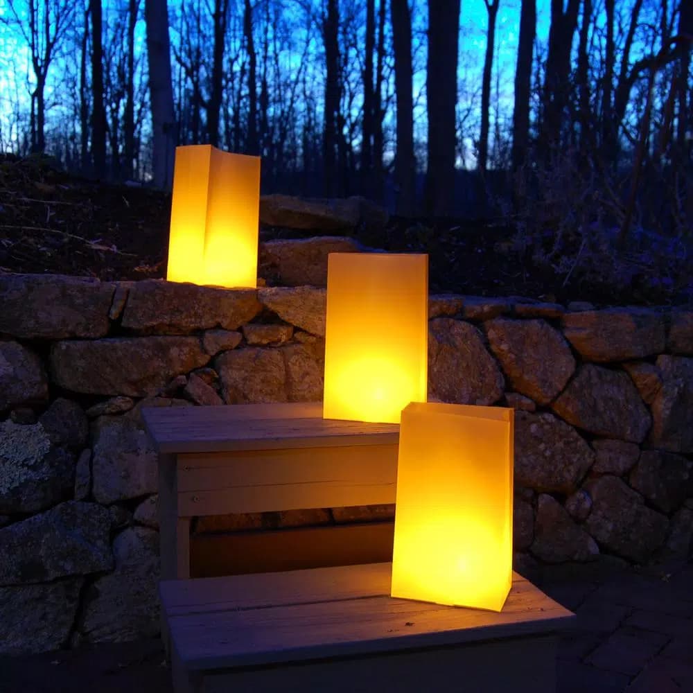 LUMABASE Luminaria Bag 100-Pack - Tan Weather Resistant Plastic Walkway Decor, 3.5 in. x 10 in.