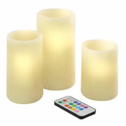 LUMABASE 3-Piece Round Flameless LED Wax Candle Set with Remote Control, Color Changing Pillar Candles thumbnail 1