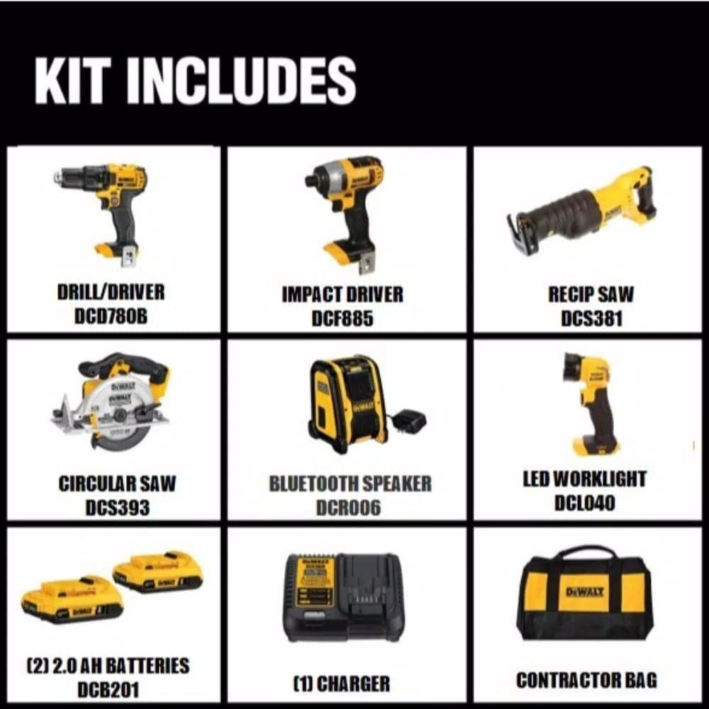 DEWALT 20V MAX Cordless 6-Tool Combo Kit with (2) 2.0 Ah Batteries & Charger