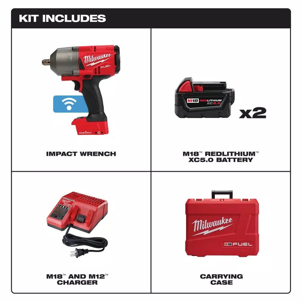 Milwaukee M18 FUEL ONE-KEY 1/2 in. High Torque Impact Wrench Kit with (2) 5.0 Ah Batteries