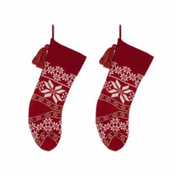 Glitzhome 24 in. Red Knitted Acrylic Snowflake Christmas Stocking (2-Pack) thumbnail 1